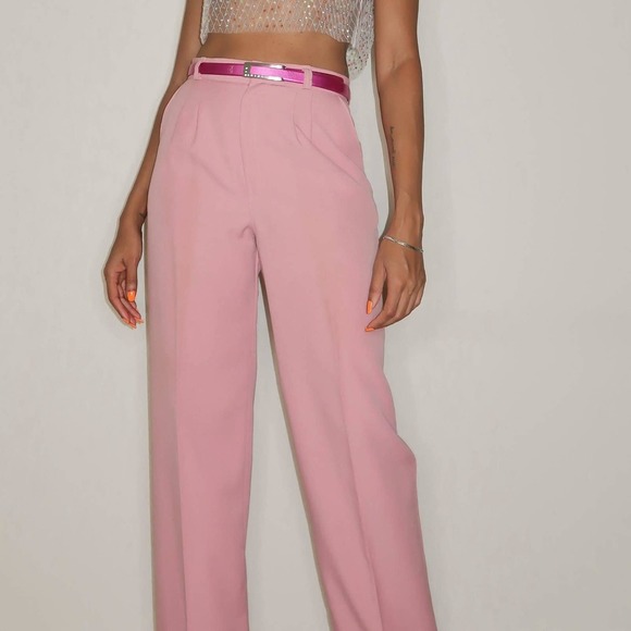 Paquette Pants - [SOLD]PAQUETTE Vintage Crepe Pink High-Waist Straight Leg Trouser Pants - size M